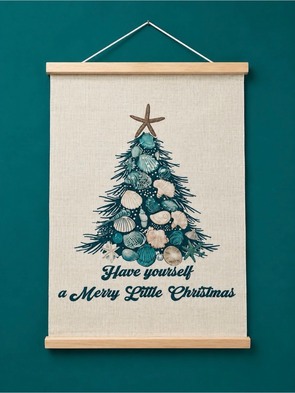 🎄🐚Coastal Teal 'Have Yourself a Merry Little Christmas' Holiday Wall Hanging🎄🐚